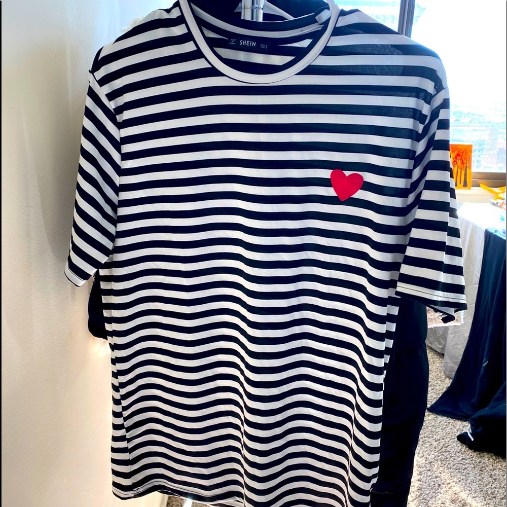 Shein Black & White Striped T-Shirt